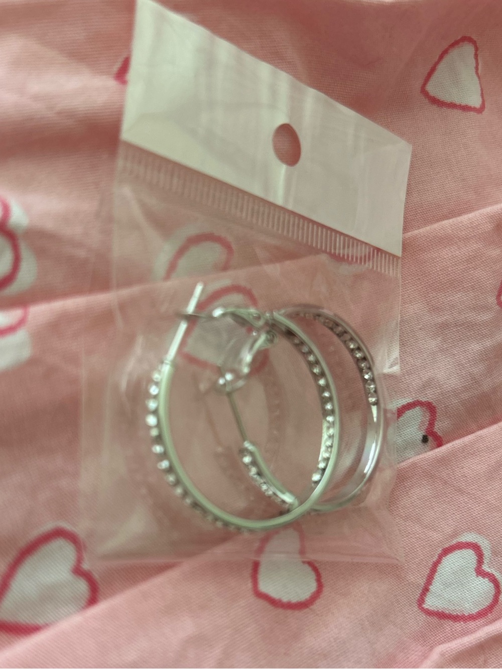 New Rhinestone Silver Hoop Earrings